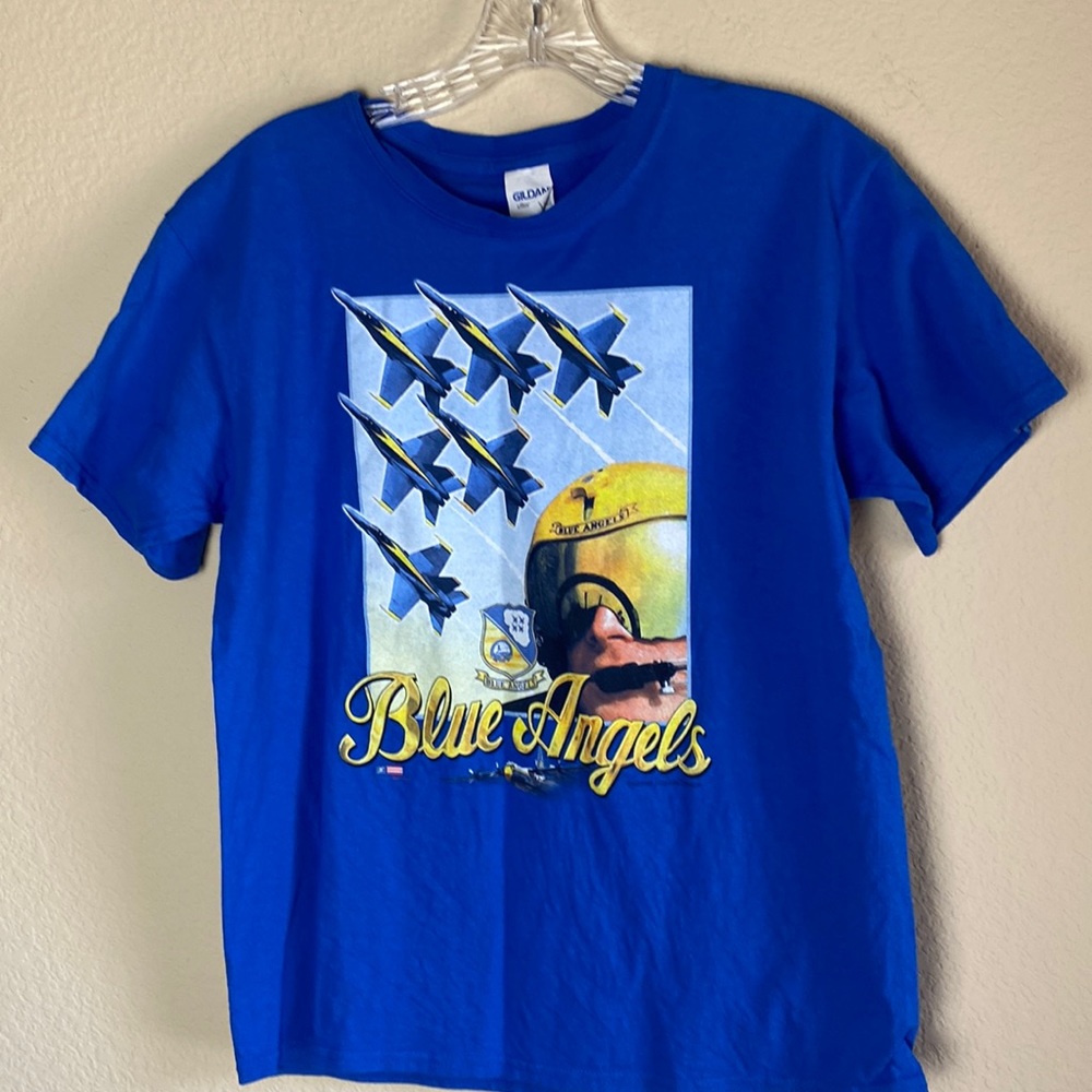 Kids Blue Angels T-shirt blue cotton short sleeve planes casual